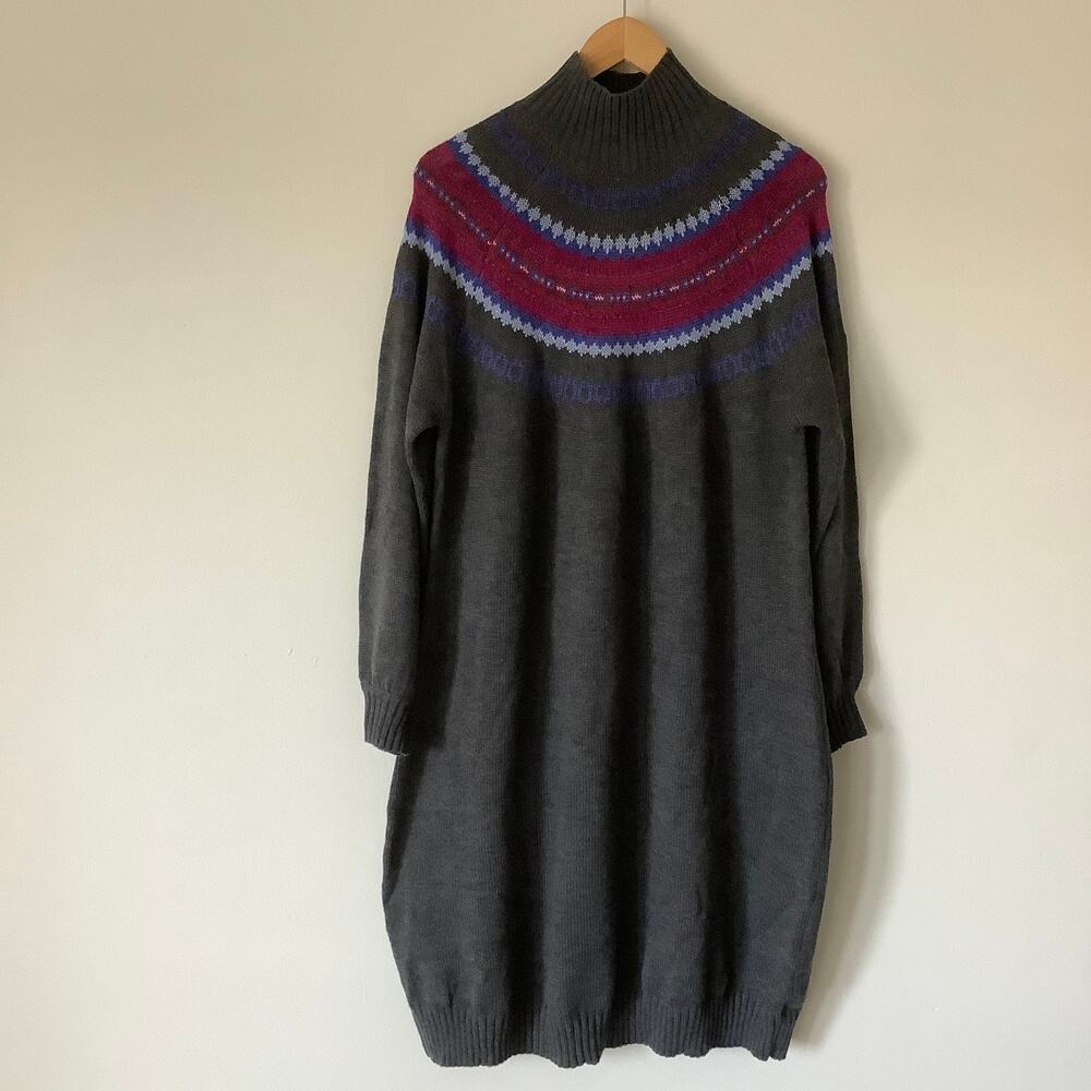 Lane Bryant Fair Isle Heather Gray Mock Turtleneck Sweater Dress 14/16 NWOT
